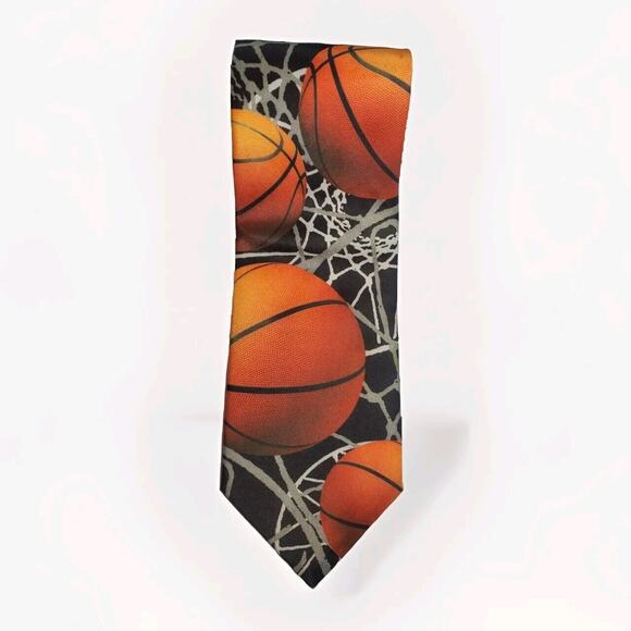 Signed RALPH MARLIN 2000 JUST BALLS BASKETBALL ZONE NeckTie Linda J Luna Art 57" - Picture 1 of 5
